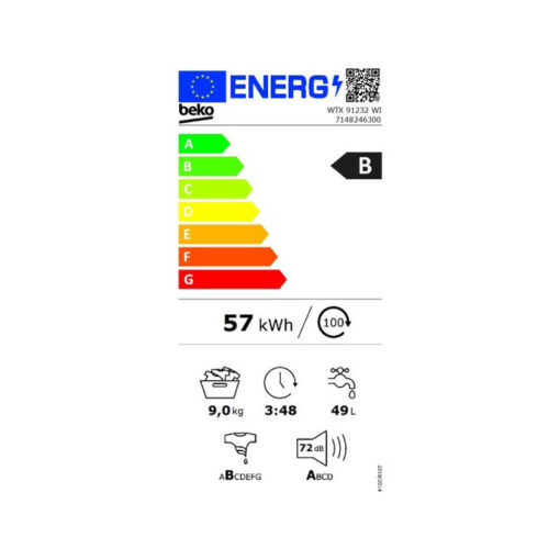 Beko WTX91232WI Πλυντήριο Ρούχων 9kg 1200 Στροφών - Image 2
