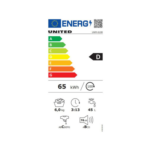 United UWM-6108 Πλυντήριο Ρούχων 6kg 1000 Στροφών - Image 2