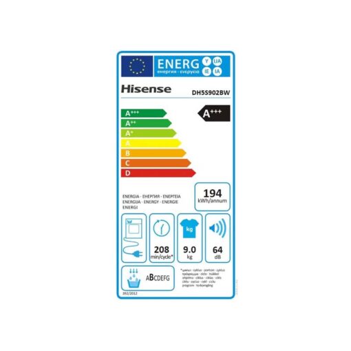 Hisense DH5S902BW Στεγνωτήριο Ρούχων 9kg A+++ με Αντλία Θερμότητας - Image 3