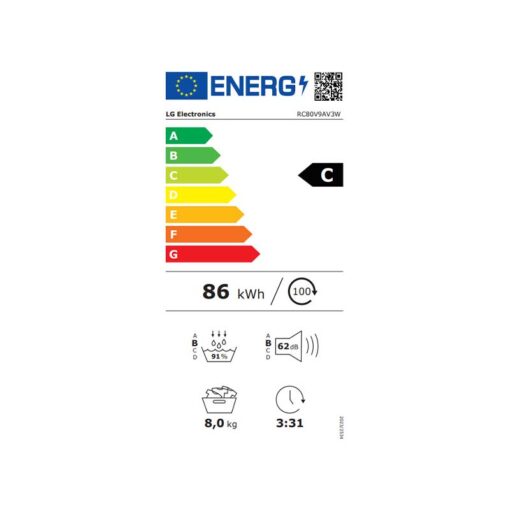 LG RC80V9AV3W Στεγνωτήριο Ρούχων 8kg A+++ με Αντλία Θερμότητας - Image 5