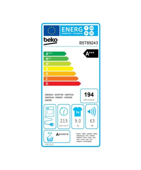 Alternative view of Beko B5T69243 Στεγνωτήριο Ρούχων 9kg A+++ με Αντλία Θερμότητας